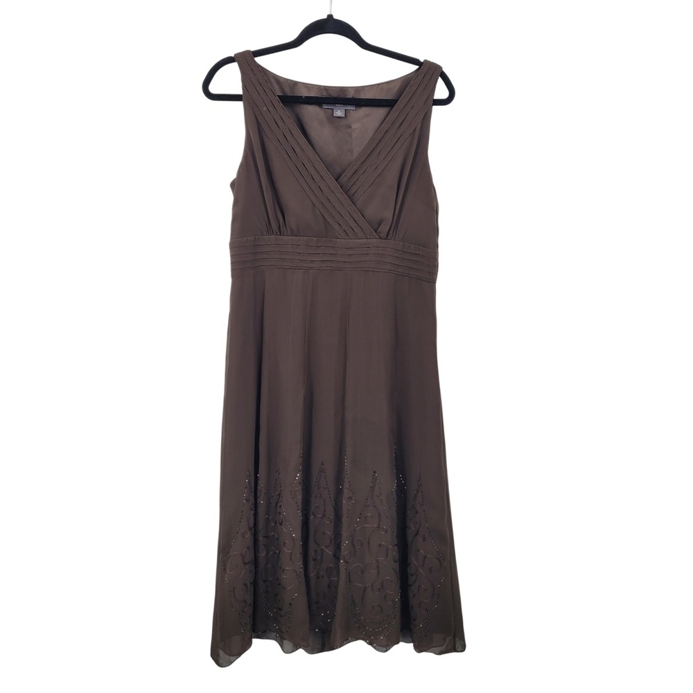 Vtg Y2K  Fairycore  Whimsigoth Chocolate Brown Beaded Chiffon Midi Dress Sz 10
